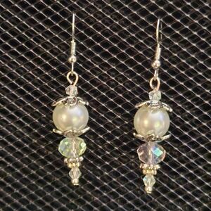 Antique silver and white faux pearl dangle earrings